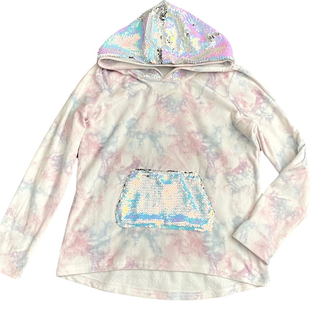 White Marbled Hoodie w/ Reversible Sequin